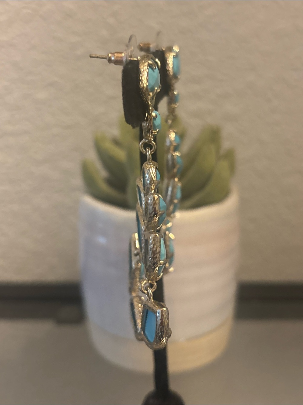Kendra Scott Vintage Daphiney Statement Drop Earrings - Turquoise Blue- Gold - Picture 4 of 7